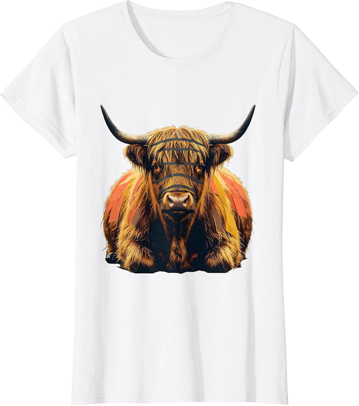 Women's Compact Highland Cow Midcentury Modern Animal Lover Humor T-Shirt - White