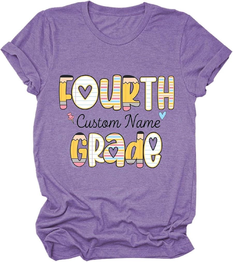 Custom Teacher Shirts Women Personalized Name Graphic Tees Short Sleeve T-Shirt Customized School First Day Tshirt - 4th
