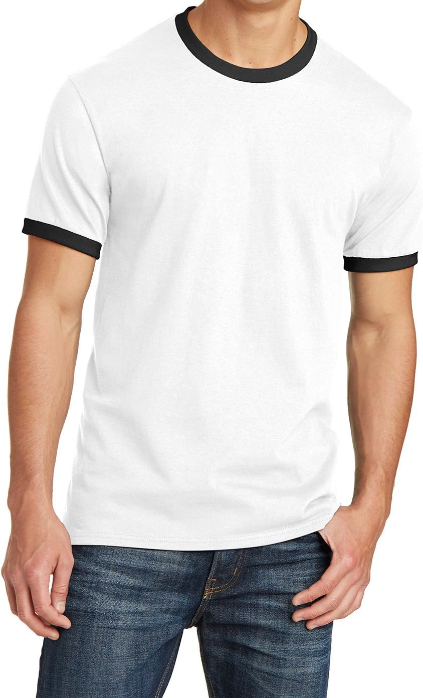 Men's Short Sleeve Core Cotton Soft Classic Ringer Tee - White\/Jet Black