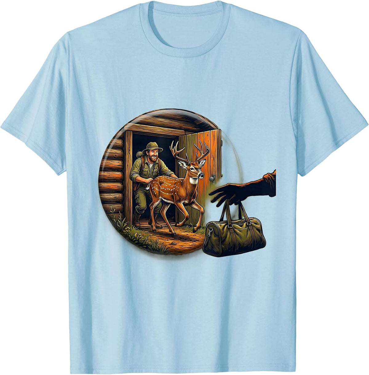 Men's Sealed Hunter Dad Whitetail Buck Cabin Illustration T-Shirt - Baby Blue