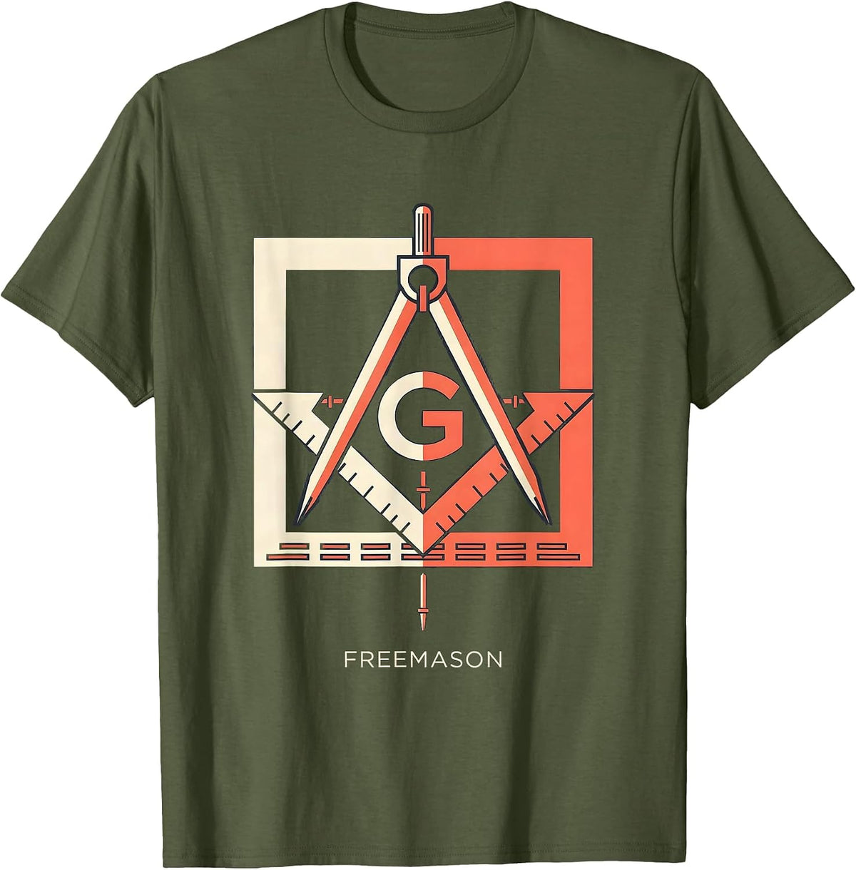 Men's Freemason Square and Compass Fraternal Pride Masonic T-Shirt - Olive Green