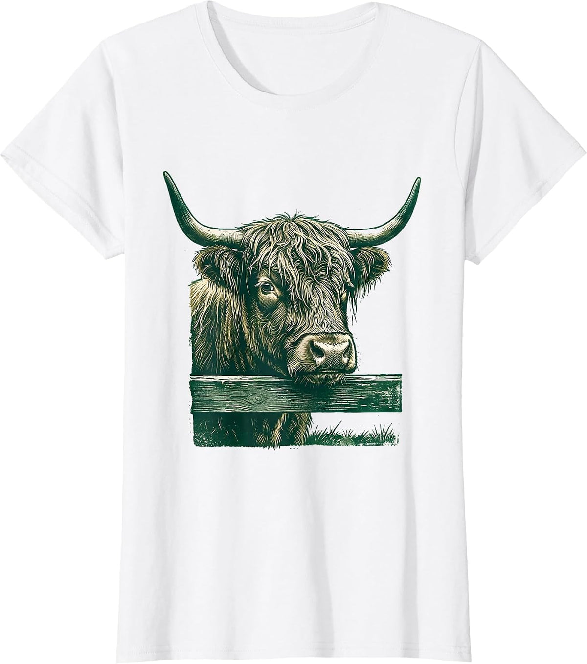 Highland Cow Bust Farm Humor Novelty T-Shirt - White