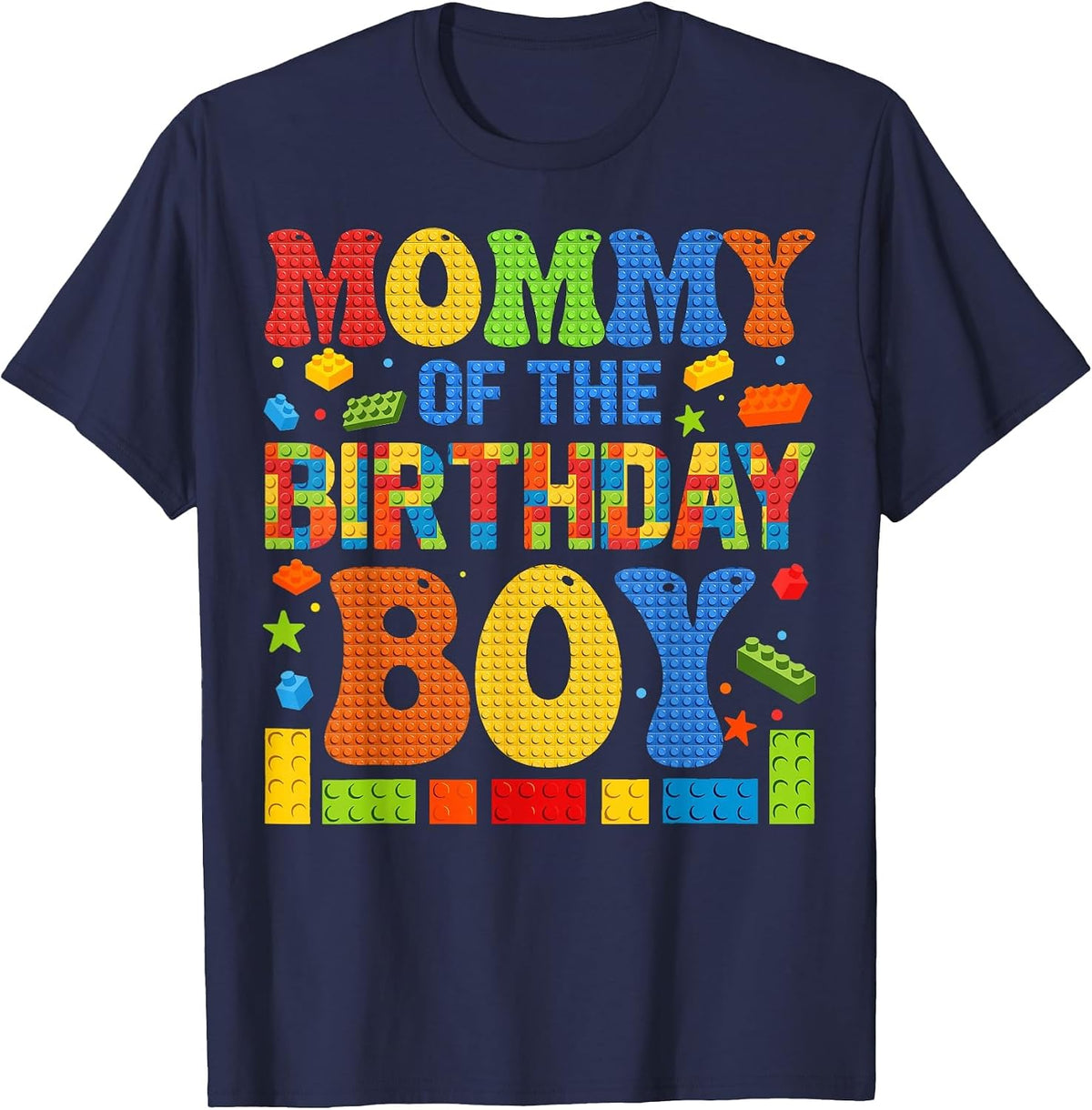 Mommy of The Birthday Boy Building Block Birthday Party T-Shirt - Navy Blue