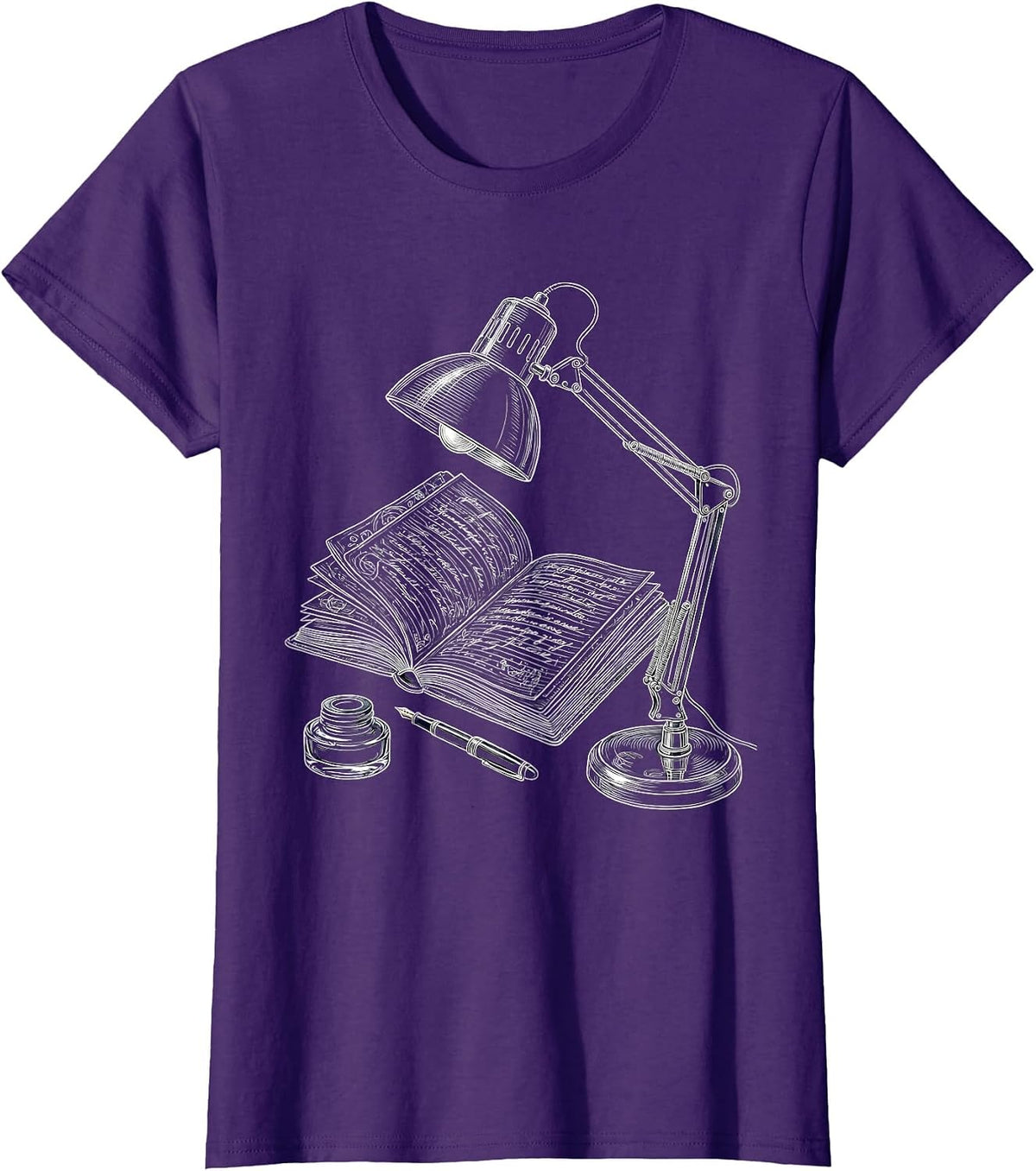 Women's English Teacher Night Lamp Open Notebook Graphic T-Shirt - Purple