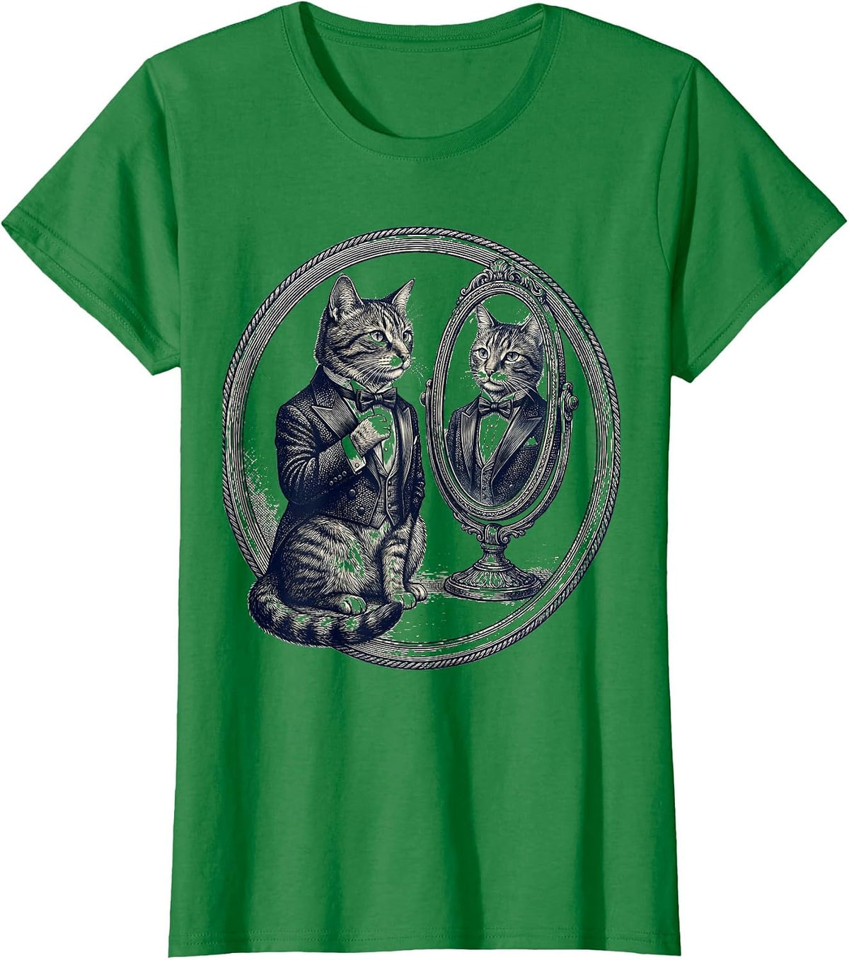 Women's Dapper Cat Bow Tie Mirror Tuxedo Graphic T-Shirt - Kelly Green