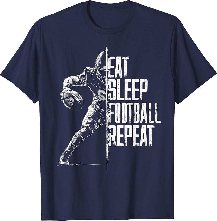 Eat Sleep Football Repeat Football Fans for Kids and Boys T-Shirt - Navy Blue
