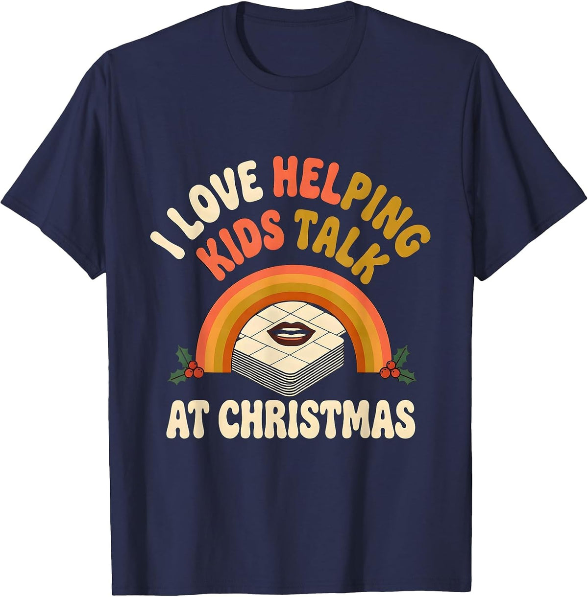 Men's I Love Helping Kids Talk at Christmas Retro Speech Therapist T-Shirt - Navy Blue