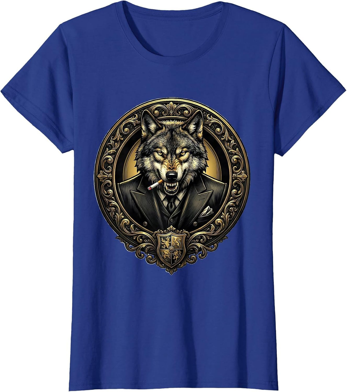 Women's Italian Brainrot Wolf in Designer Suit Smoking T-Shirt - Royal Blue