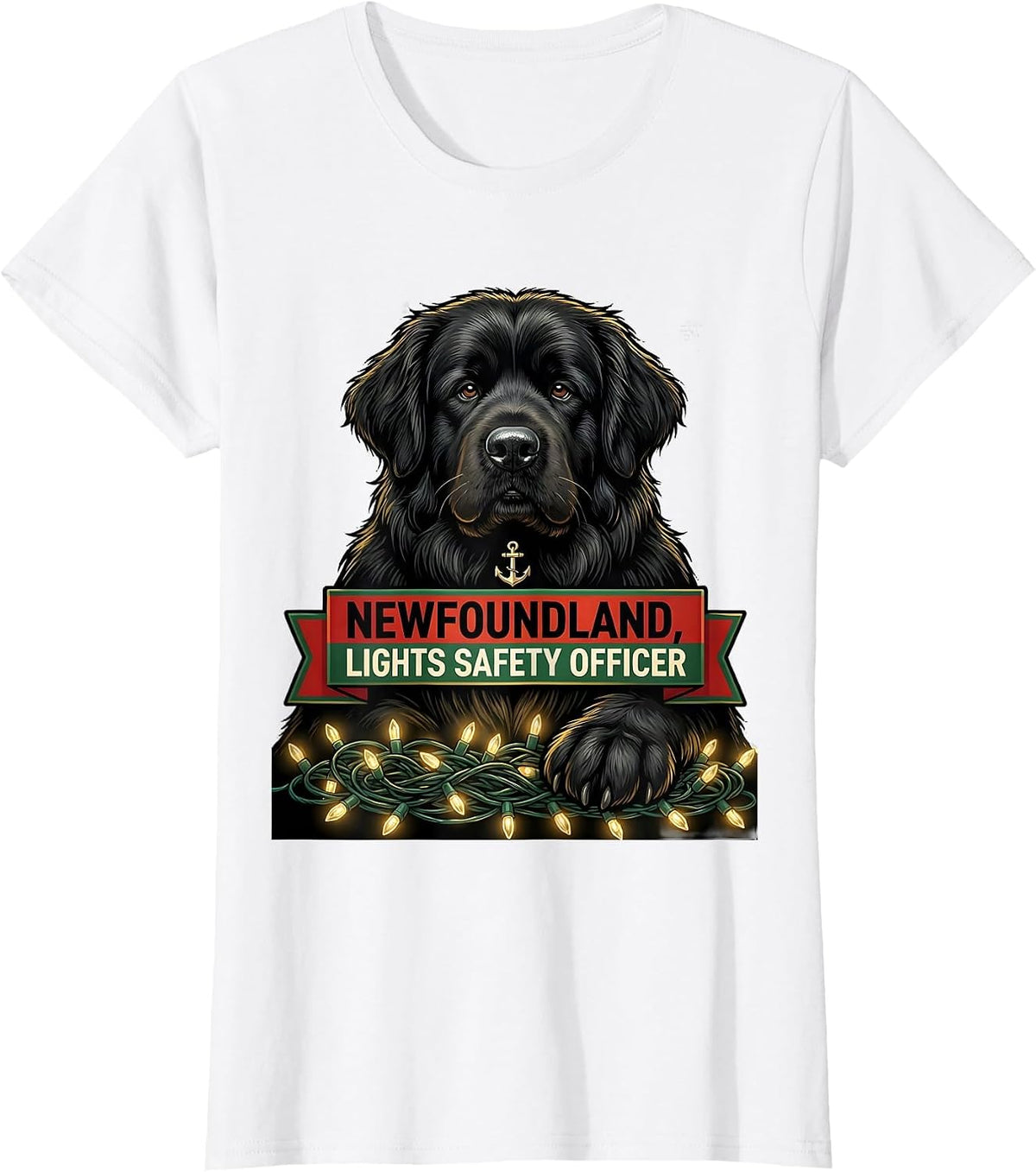 Newfoundland Lights Safety Officer Funny Christmas Dog Breed T-Shirt - White