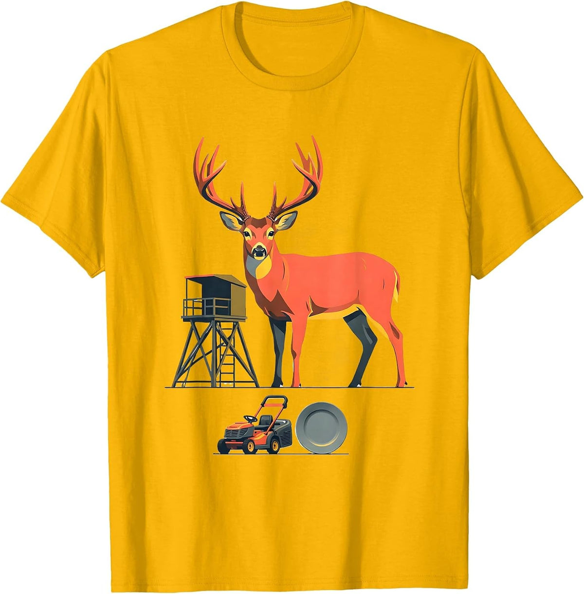 Men's Whitetail Buck Hunting Stand Flat Vector Humor T-Shirt - Golden Yellow
