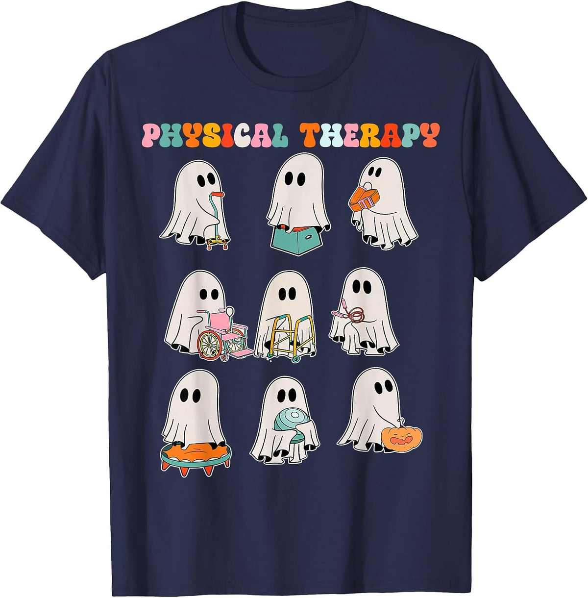 Funny Halloween Ghost Physical Therapy Pt Physical Therapist T-Shirt - Navy Blue