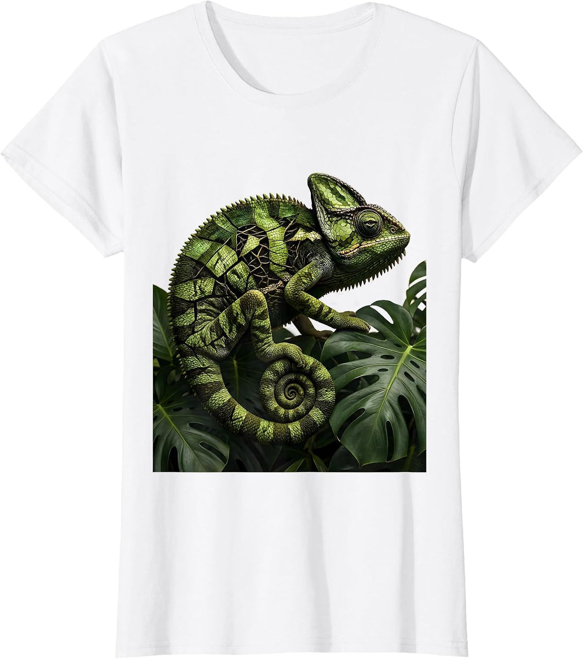 Women's Chameleon Camouflage Forest Illustration T-Shirt - White