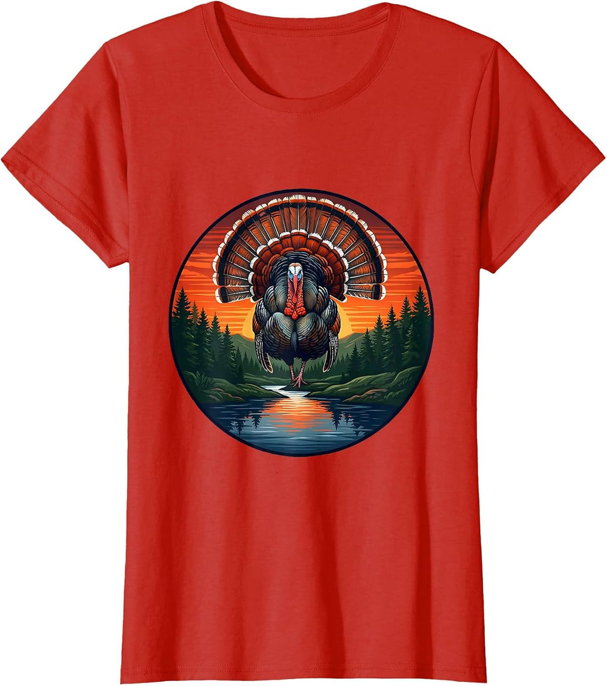 Turkey Tom Full Feather Fan Display Illustration T-Shirt - Red