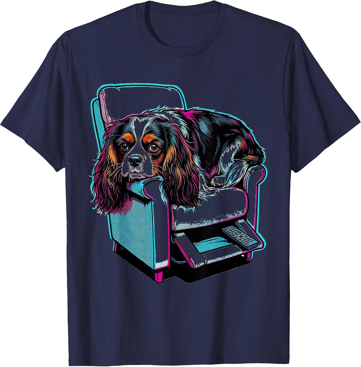 Cavalier King Charles Spaniel Pop Art Dog Lover Gift T-Shirt - Navy Blue