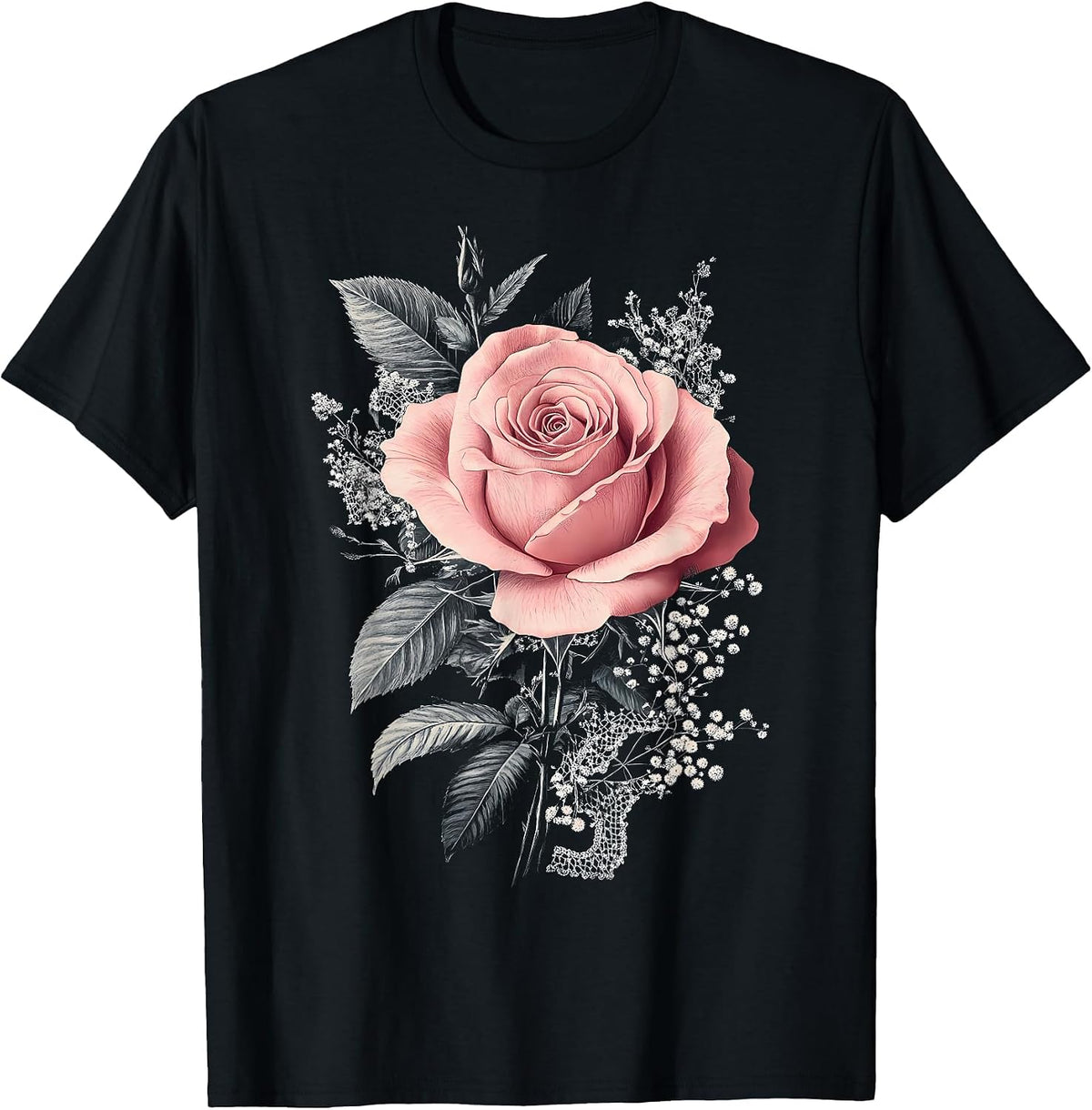 Pink Rose Flower Botanist Garden Flower Pink Rose T-Shirt - Black