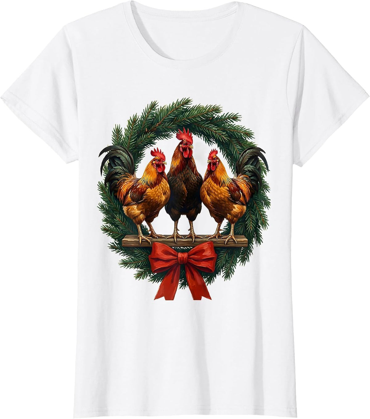 Chickens Wreath Christmas Humor Farm Animal Lover Gift T-Shirt - White