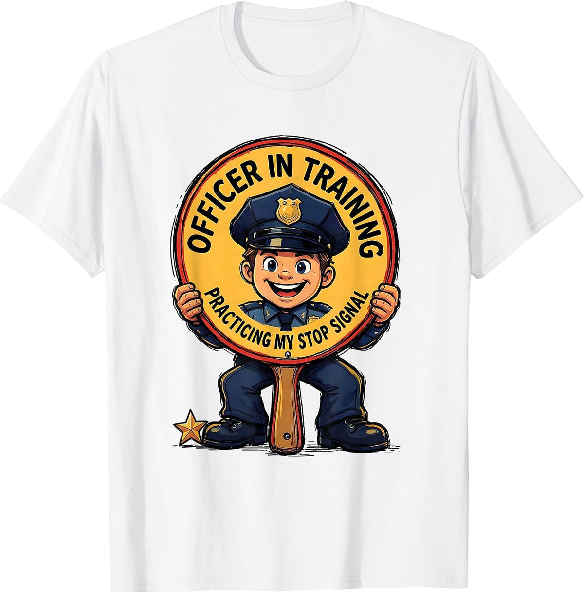 Men's Officer In Training, Practicing My Stop Signal Funny Police T-Shirt - White