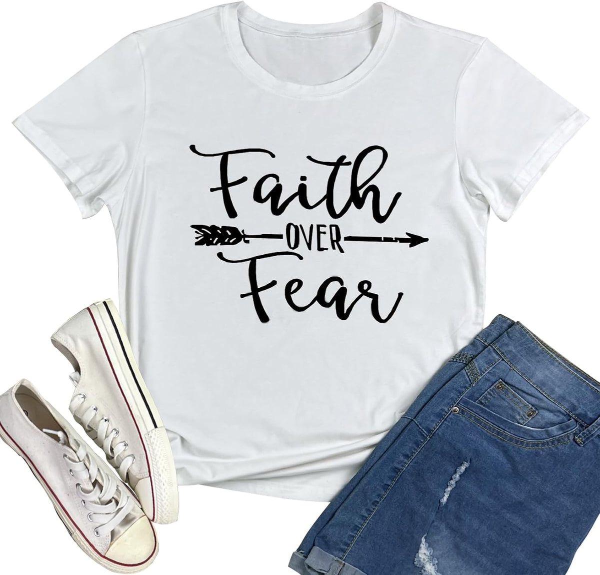 BLACKMYTH Graphic T-Shirts for Women Faith Shirts for Women - White