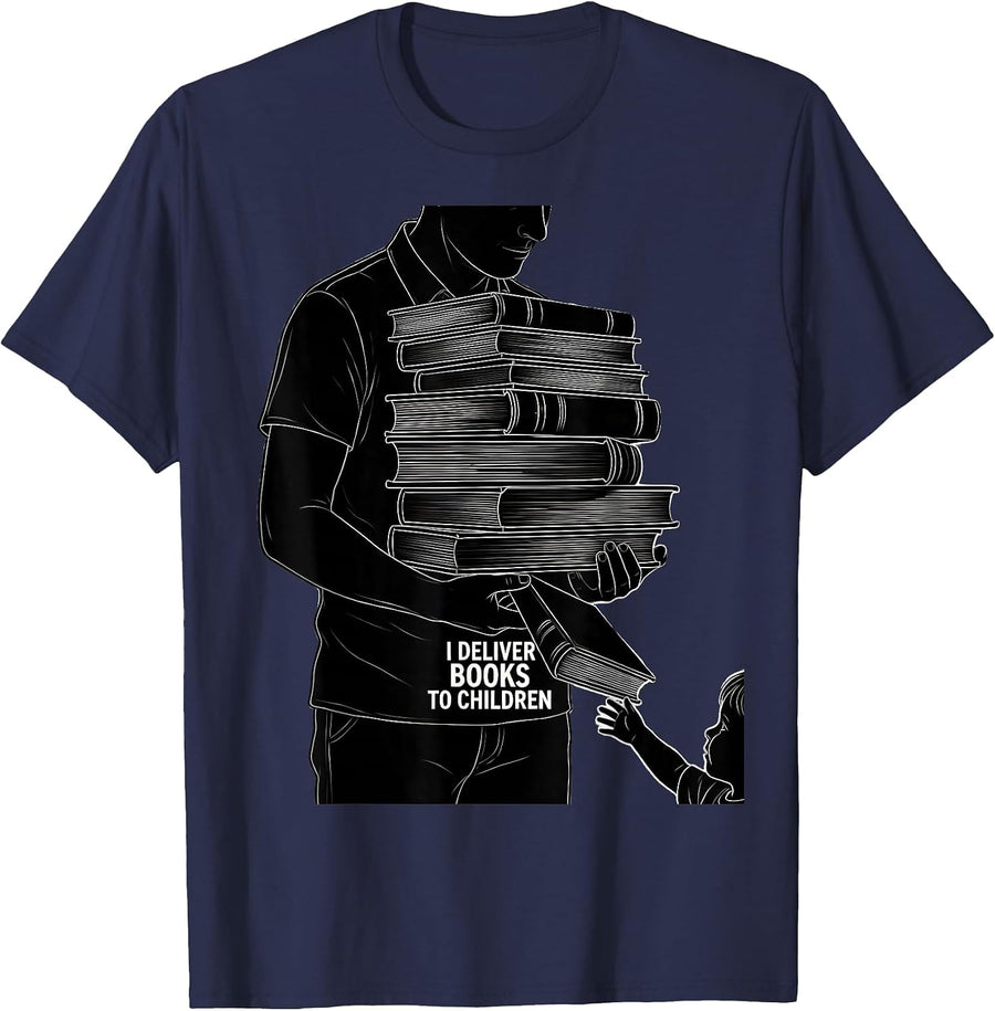 I Deliver Books To Children Teacher Literacy Advocate Book T-Shirt - Navy Blue