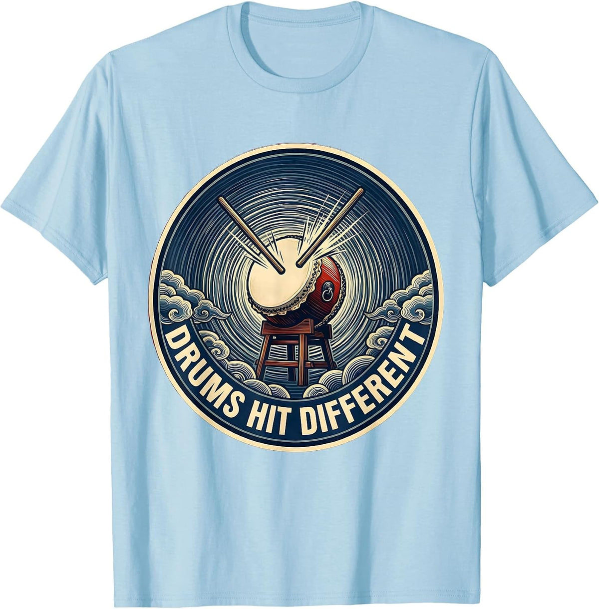 Men's Drums Hit Different Rock Band Music Design T-Shirt - Baby Blue