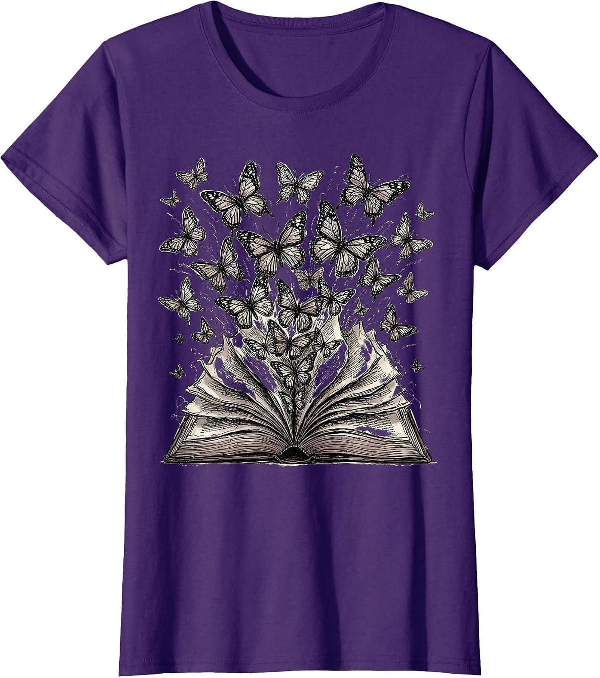 Women's English Teacher Open Dictionary Butterfly Graphic T-Shirt - Purple