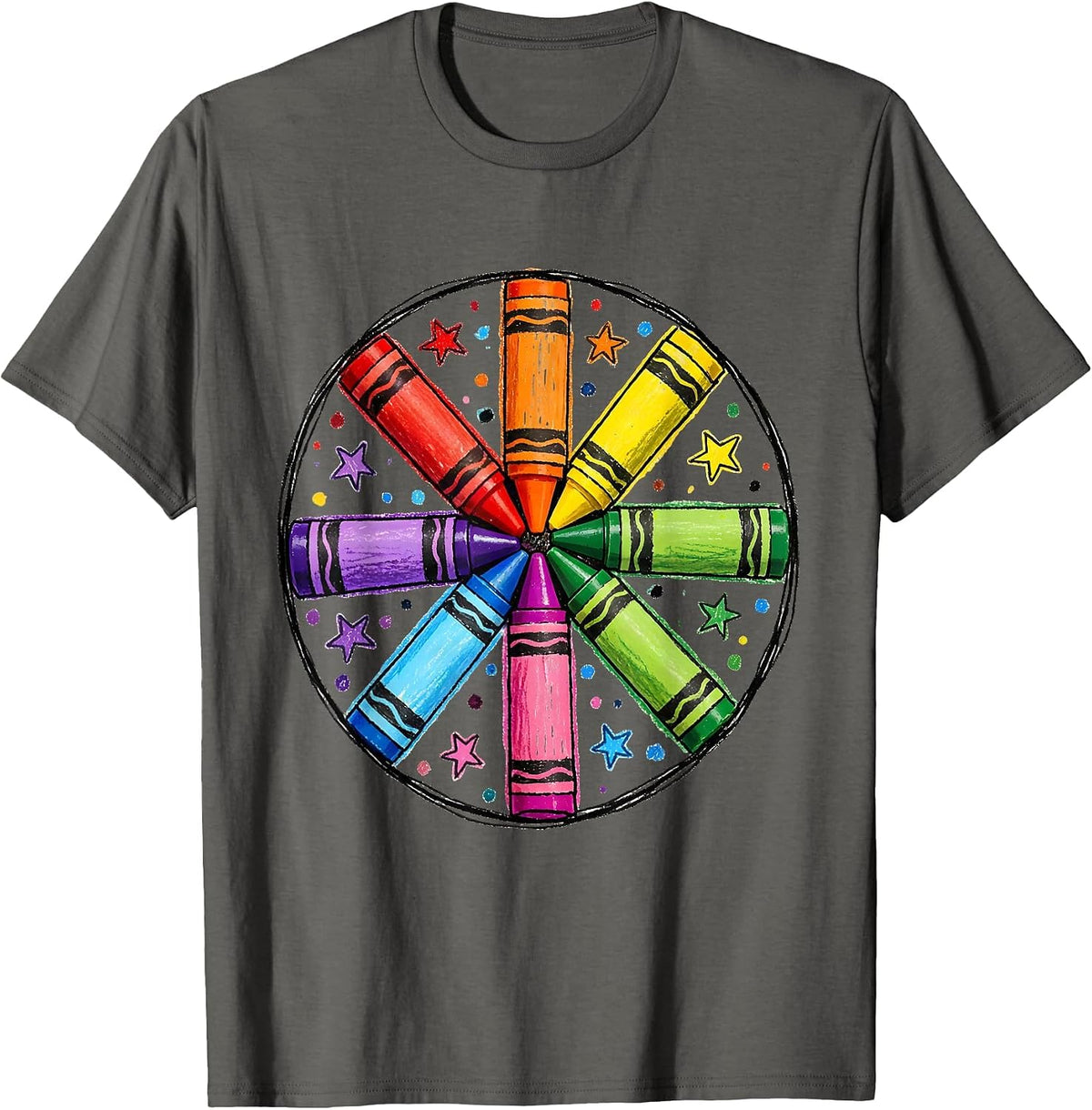 Men's Crayon Color Wheel Mandala Art Design T-Shirt - Asphalt Grey