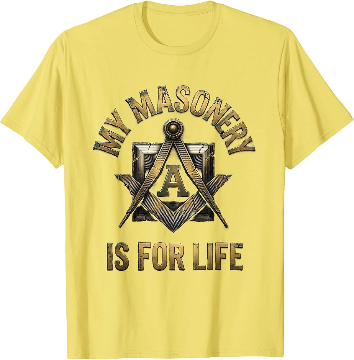 Men's My Masonry Is For Life Distressed Freemason Square T-Shirt - Lemon Yellow