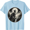Men's Tuxedo Cat Howling at Moon Vintage Retro T-Shirt - Baby Blue
