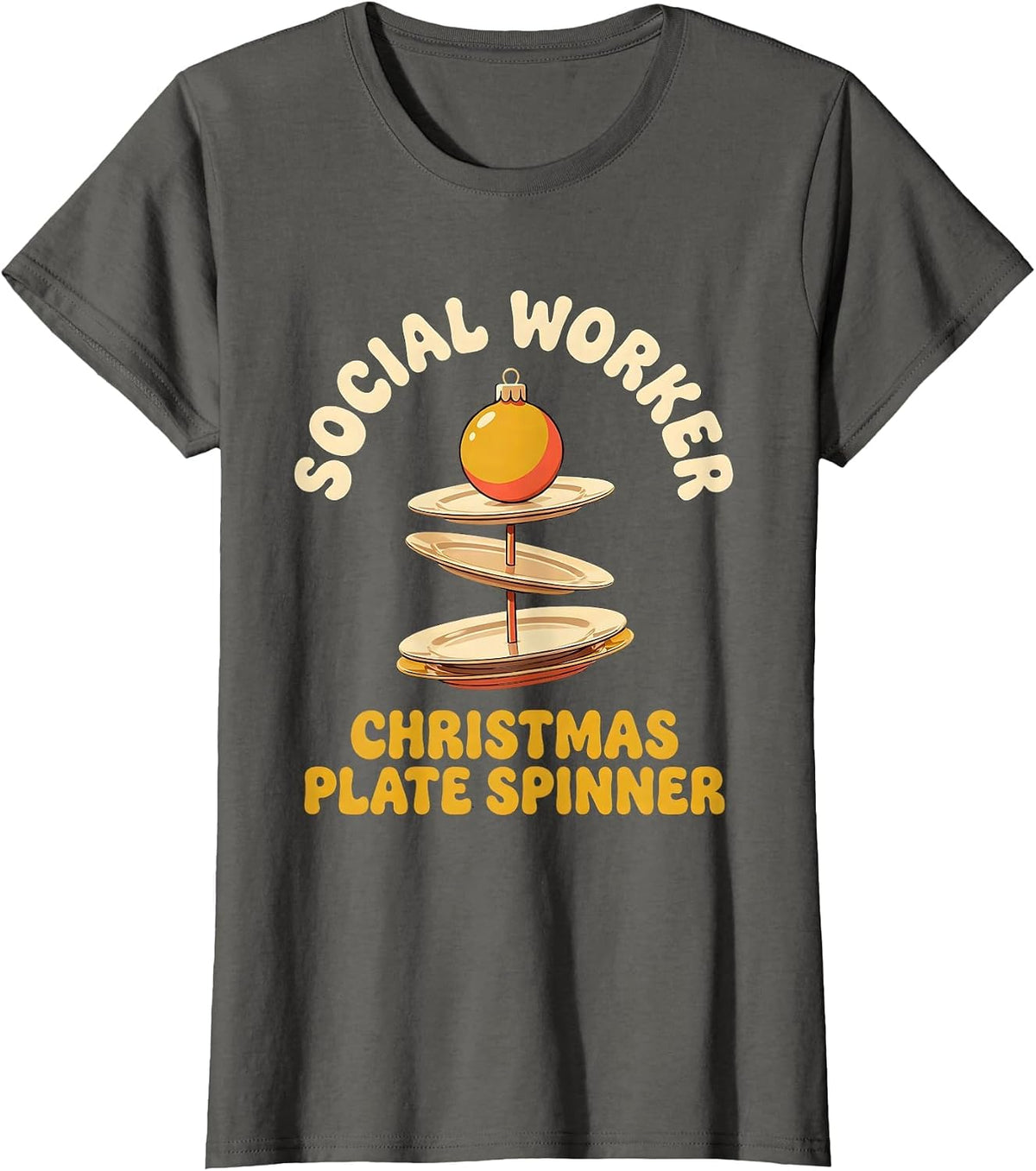 Women's Social Worker, Christmas Plate Spinner Retro Social Work T-Shirt - Asphalt Grey