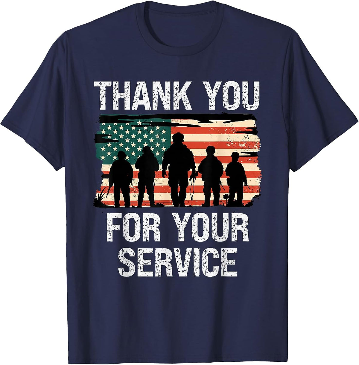 USA Flag Thank You for Your Service - Memorial Veterans Day T-Shirt - Navy Blue