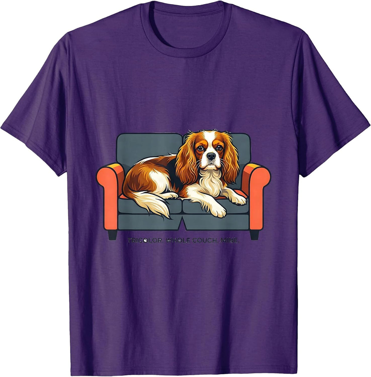 Men's Tricolor Whole Couch Mine Cavalier King Charles Spaniel Dog T-Shirt - Purple