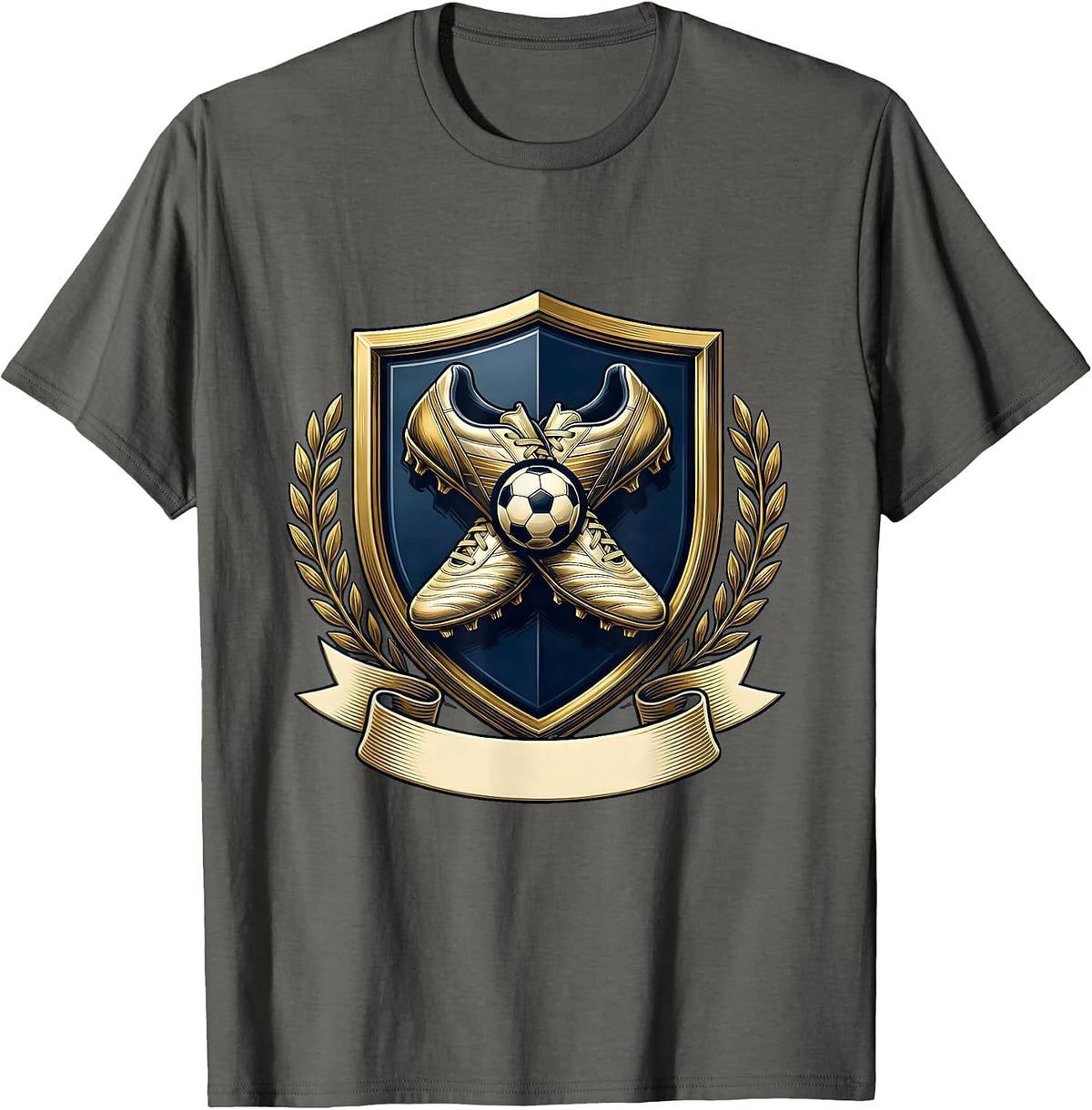 Soccer Dad Crossed Cleats Coat of Arms Design T-Shirt - Asphalt Grey