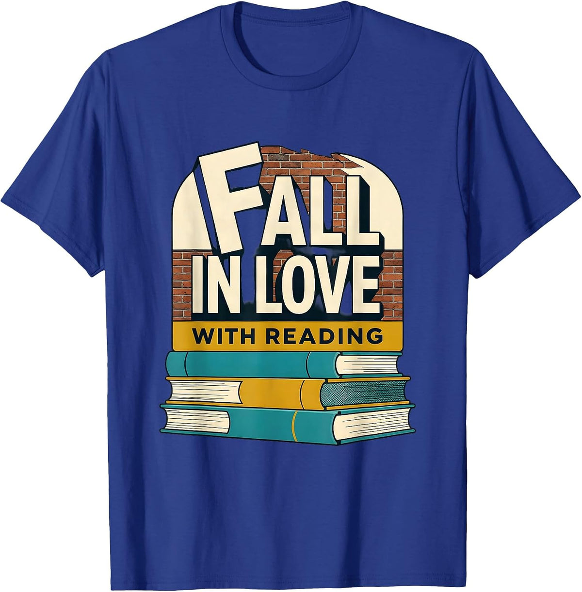 Men's Fall In Love With Reading Midcentury Modern Teacher Book T-Shirt - Royal Blue