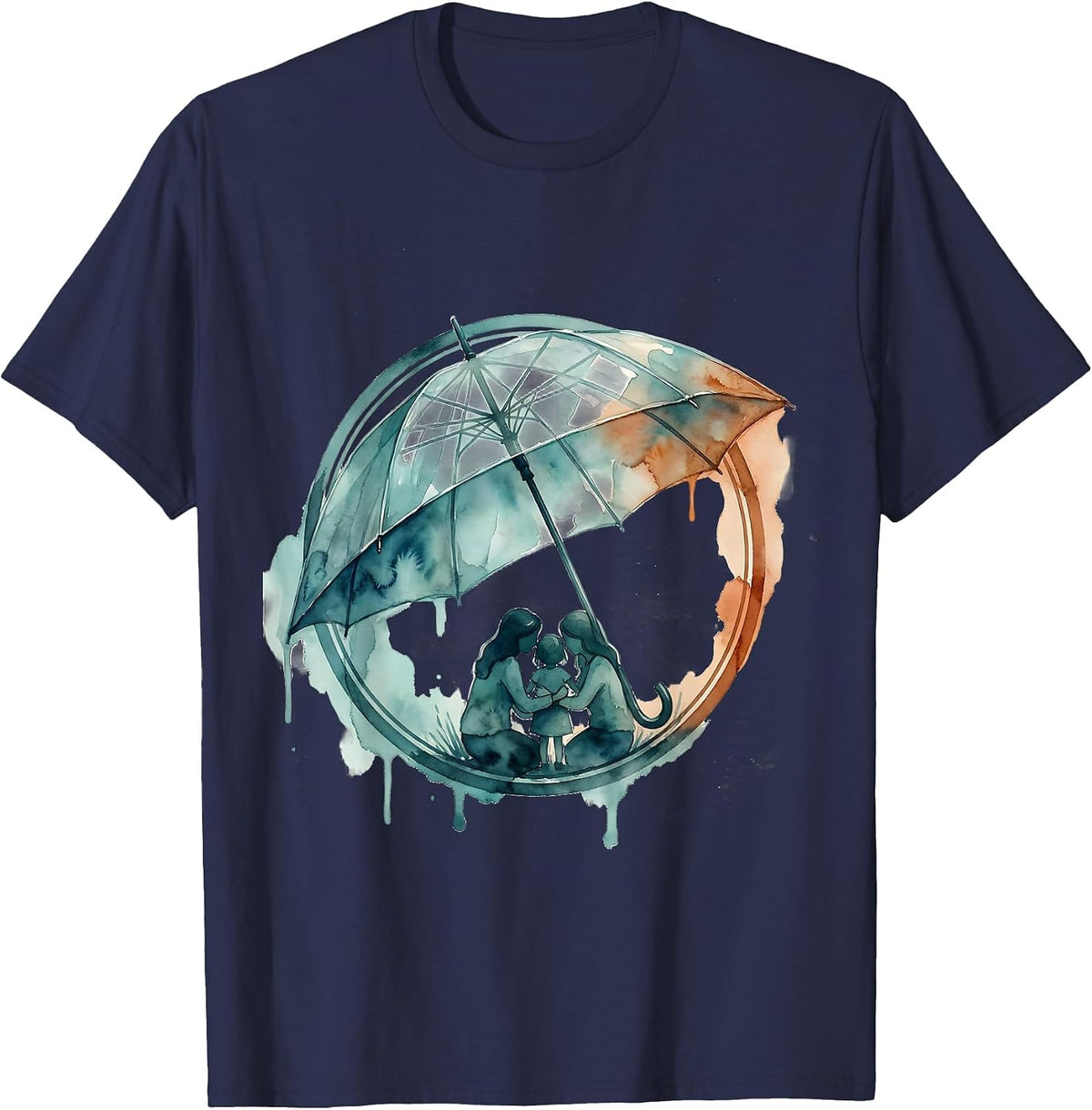 Men's Social Worker Umbrella Shelter Graphic Design T-Shirt - Navy Blue