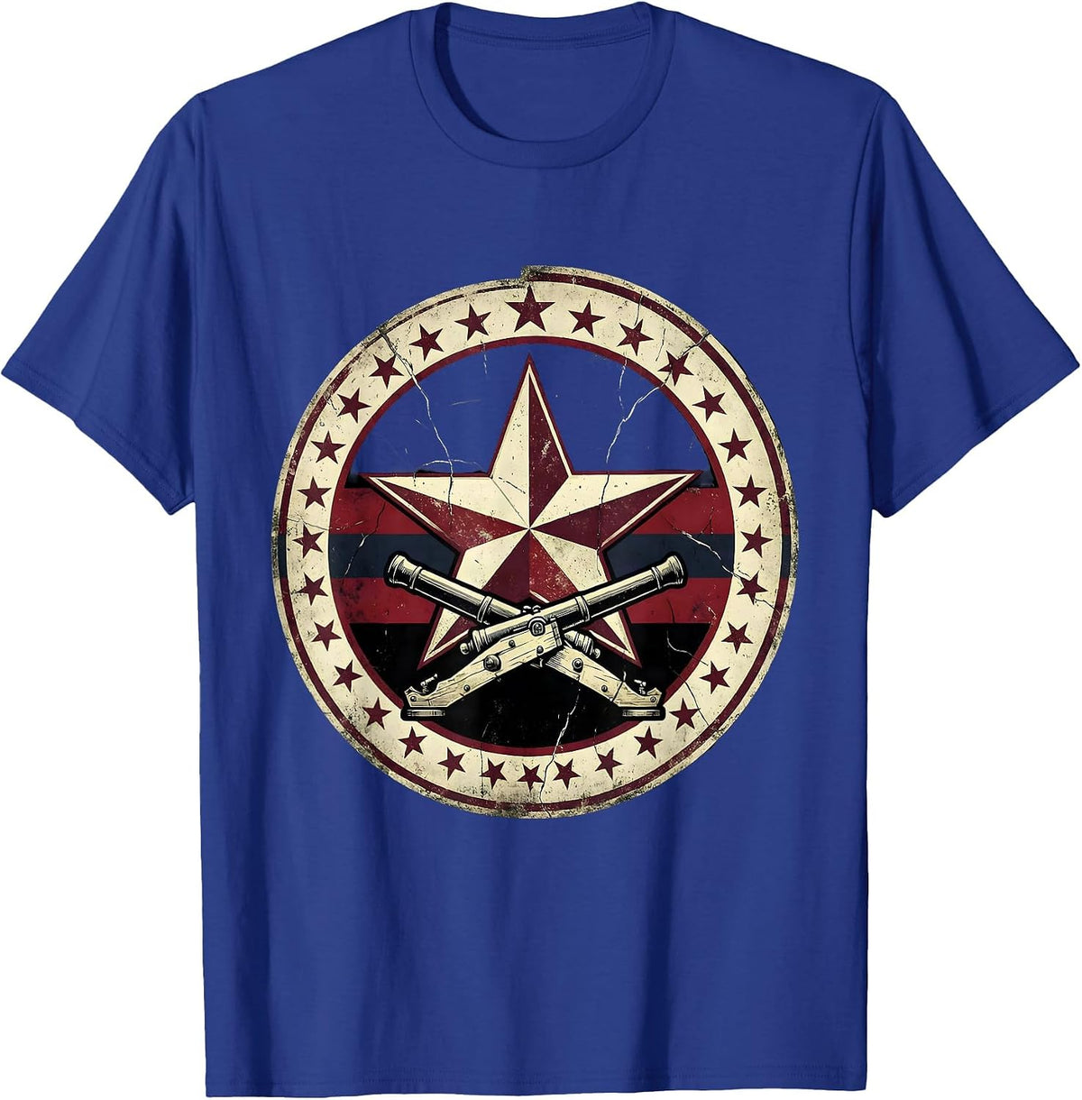 Commander's Star Badge Crossed Cannons Design T-Shirt - Royal Blue