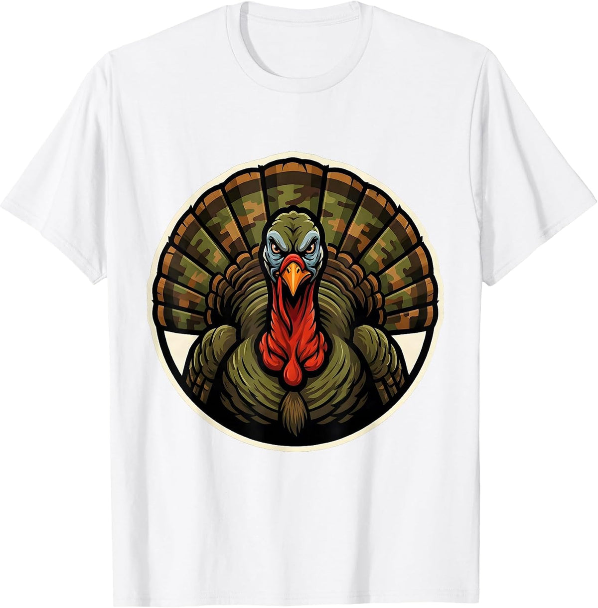 Men's Turkey Feathers Woodland Camo Hunting Design T-Shirt - White