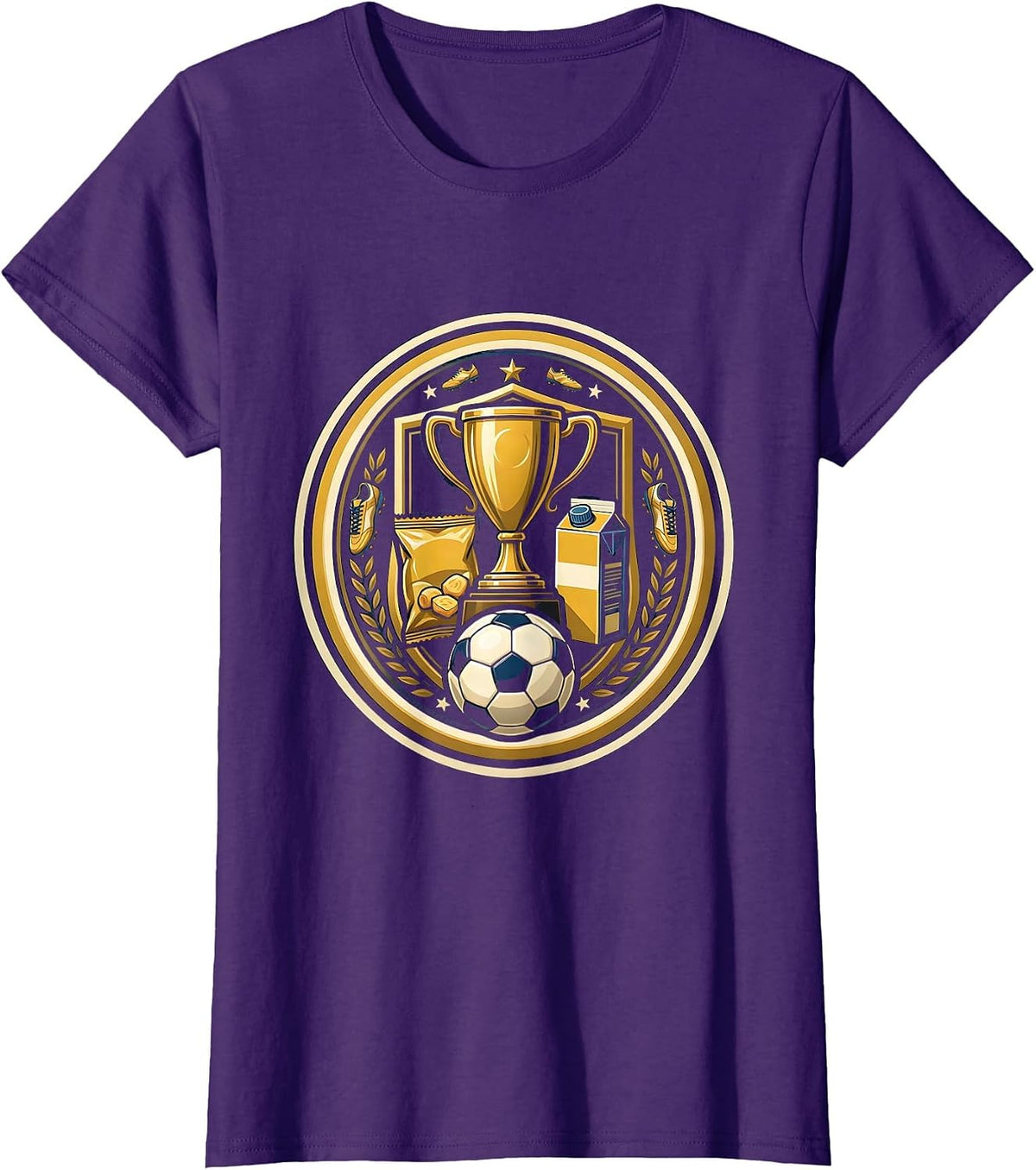 Women's Soccer Dad Trophy Snacks Funny Graphic Tee T-Shirt - Purple