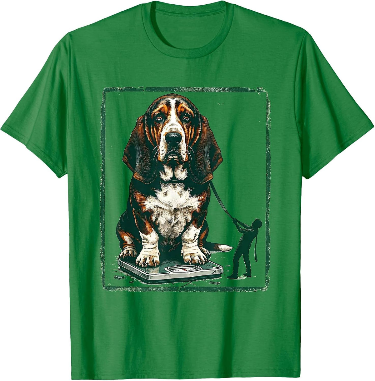 Men's Basset Hound Rubber Stamp Funny Dog Lover Gift T-Shirt - Kelly Green