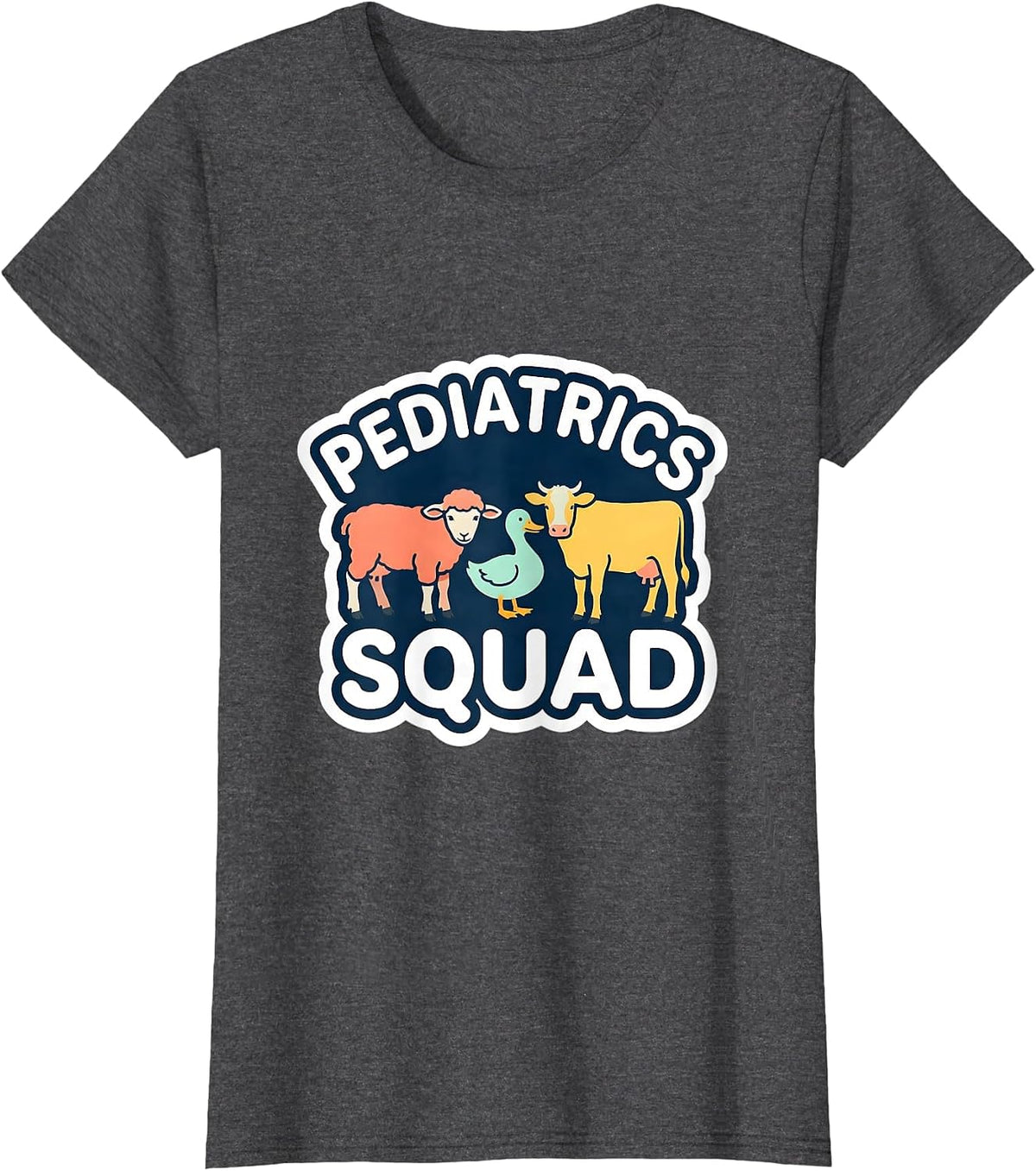 Women's Pediatrics Squad Cute Animal Pediatric Nurse NICU PICU T-Shirt - Dark Heather Grey