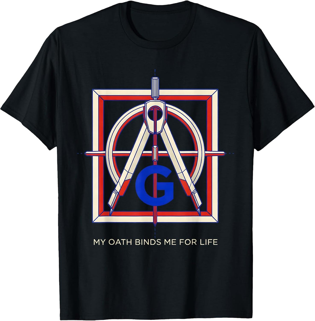 Men's My Oath Binds Me For Life Geometric Freemason Square T-Shirt - Black