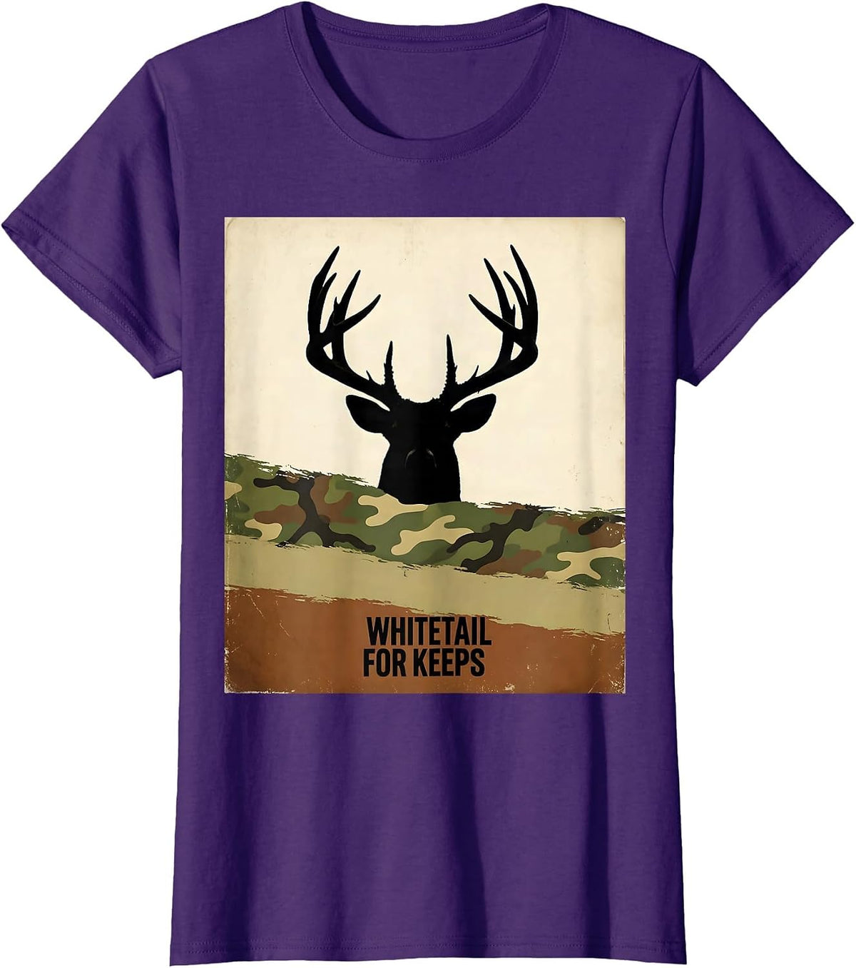Women's Whitetail For Keeps Vintage Camo Deer Hunting Dad Humor T-Shirt - Purple