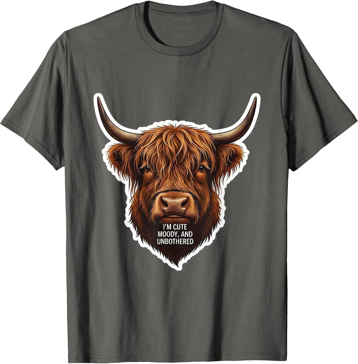 Men's I’m Cute Moody And Unbothered Highland Cow Character T-Shirt - Asphalt Grey