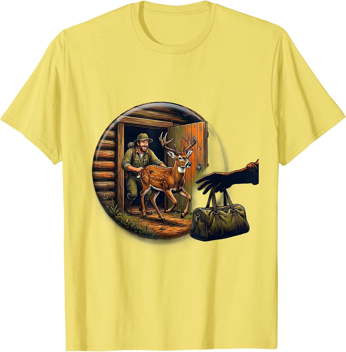 Men's Sealed Hunter Dad Whitetail Buck Cabin Illustration T-Shirt - Lemon Yellow