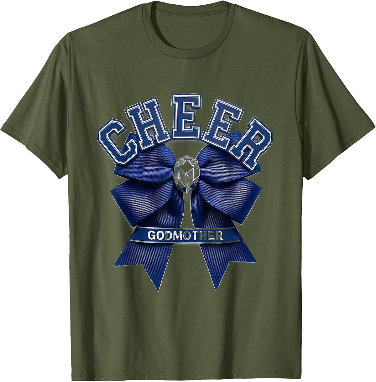 Cheer Godmother Coquette Bow Sport Cheerleader Team Spirit T-Shirt - Olive Green