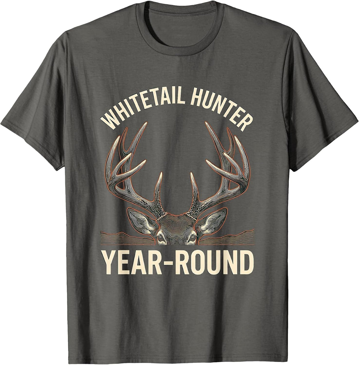 Men's Whitetail Hunter, Year-Round Topographic Contour Antler T-Shirt - Asphalt Grey