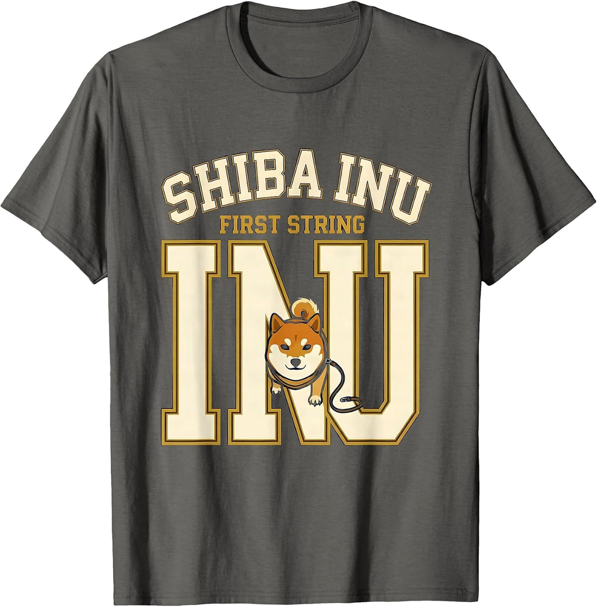 Men's Shiba Inu First String Funny Dog Lover Gift Women Girls T-Shirt - Asphalt Grey