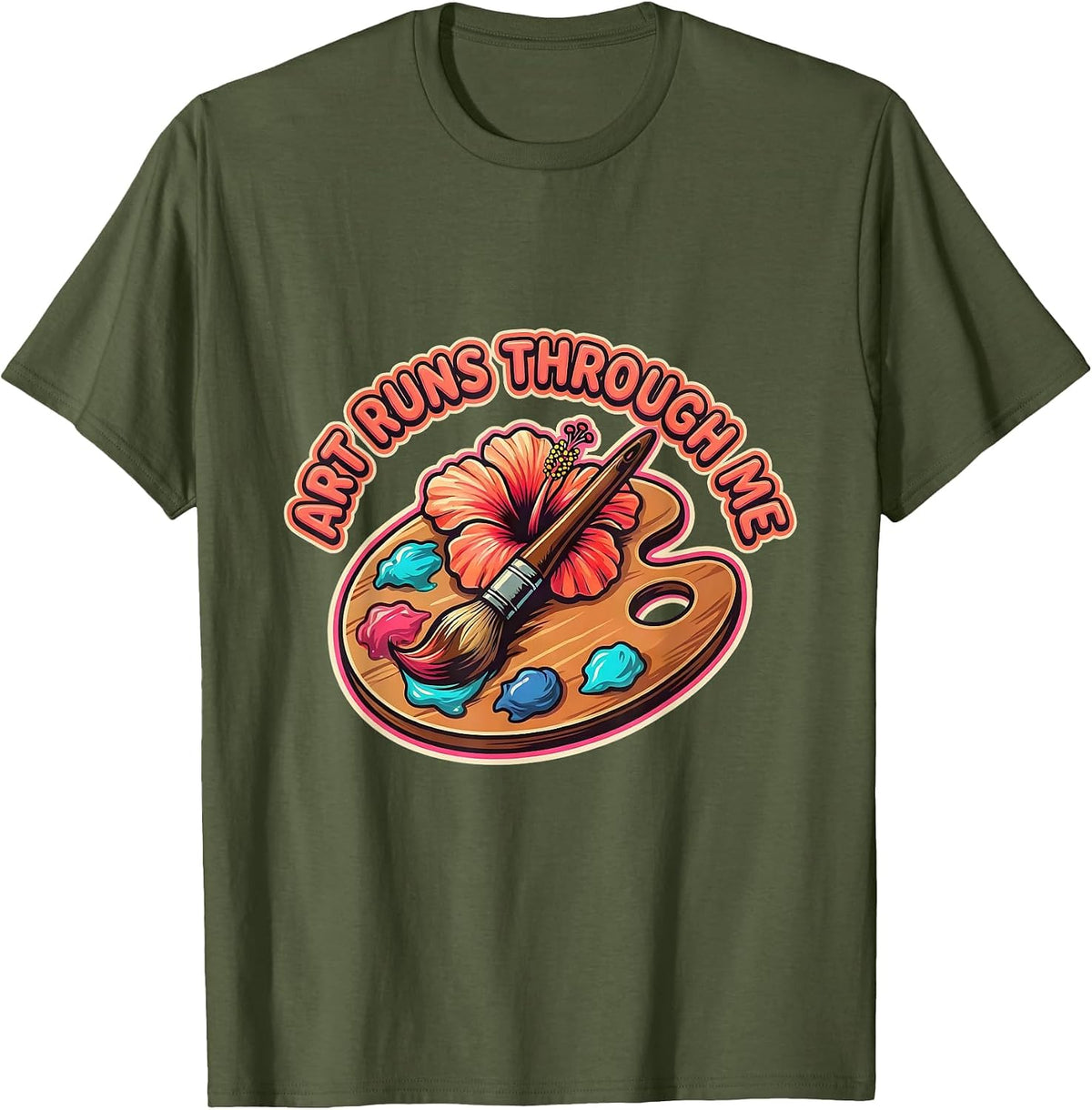 Art Runs Through Me Renaissance Design T-Shirt - Olive Green