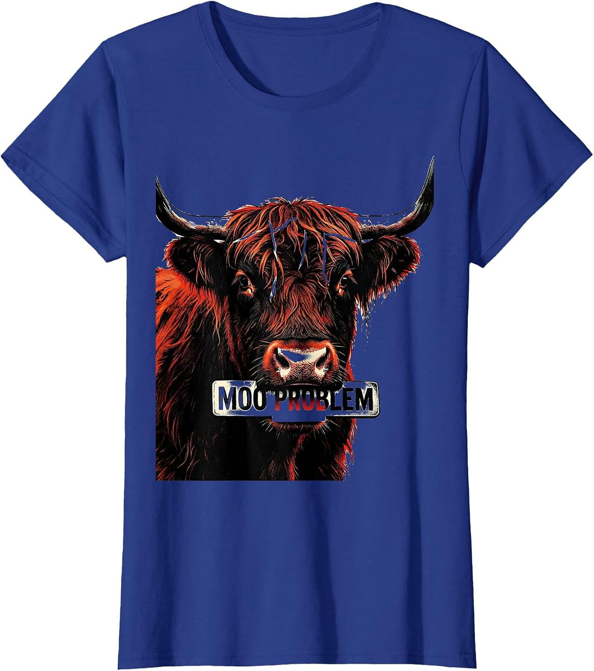 Women's Moo Problem Funny Highland Cow Humor Floral Lover T-Shirt - Royal Blue