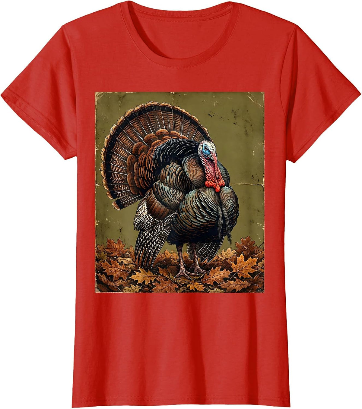 Camo Turkey Strutting Through Fallen Leaves T-Shirt - Red