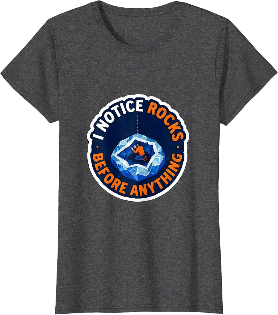 Women's I Notice Rocks Before Anything Funny Rock Collector Geode T-Shirt - Dark Heather Grey